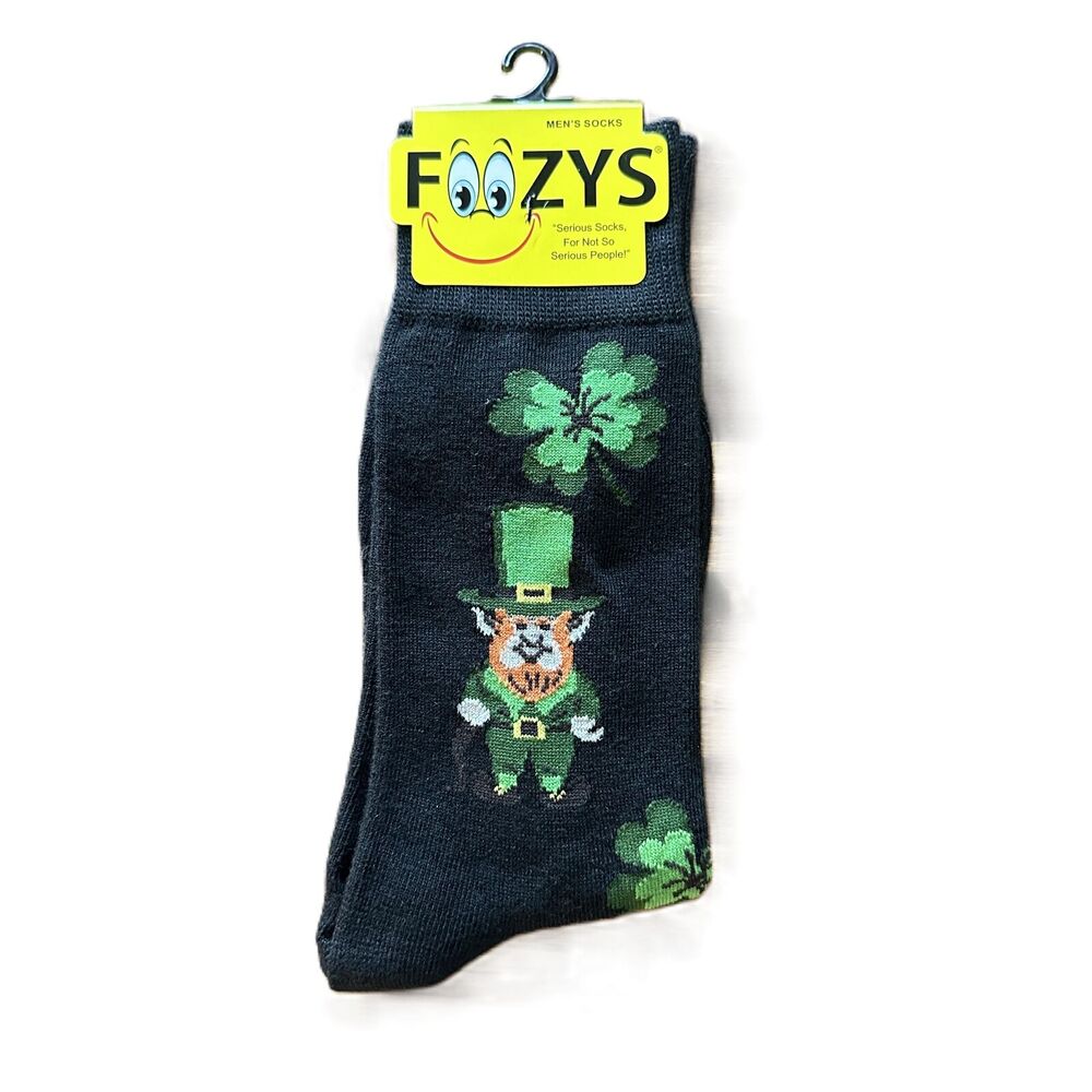 Foozys Black Green Leprechaun Crew St. Patrick's Day Socks Mens One Size New
